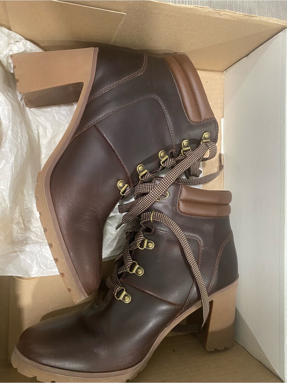 Timberland Dark Brown Lace-Up Block Heel Ankle Boots